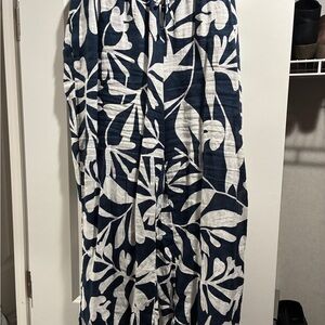Navy and White Leaf Print Maxi Skirt